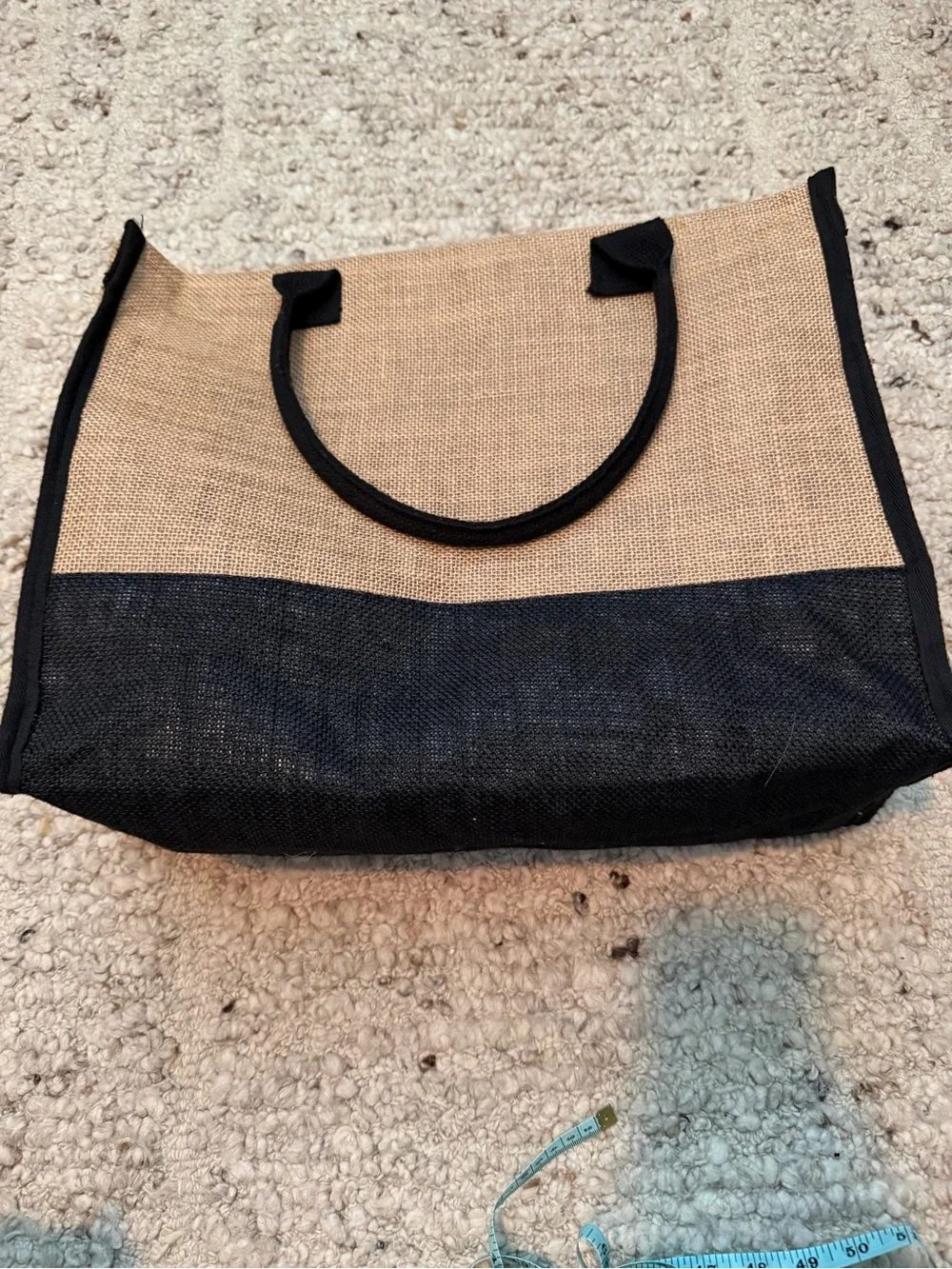 Monogram 'P' Jute Tote Bag in Natural and Black